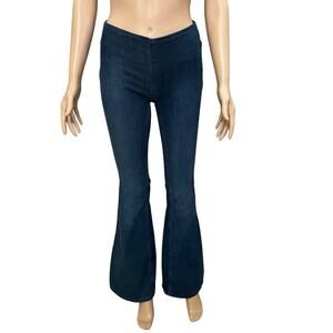 Free People Penny Pull On Flare Jeans Bell Bottom 25R Dark Hippie Boho Low Rise
